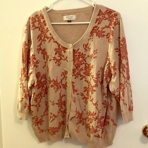 Tan, Floral ¾ Sleeve Cardigan